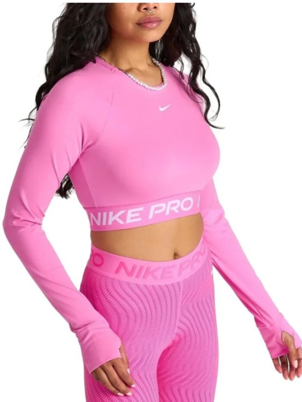 Nike Pro Women's Dri-FIT Cropped Long-Sleeve Top Playful Pink Women's Medium
